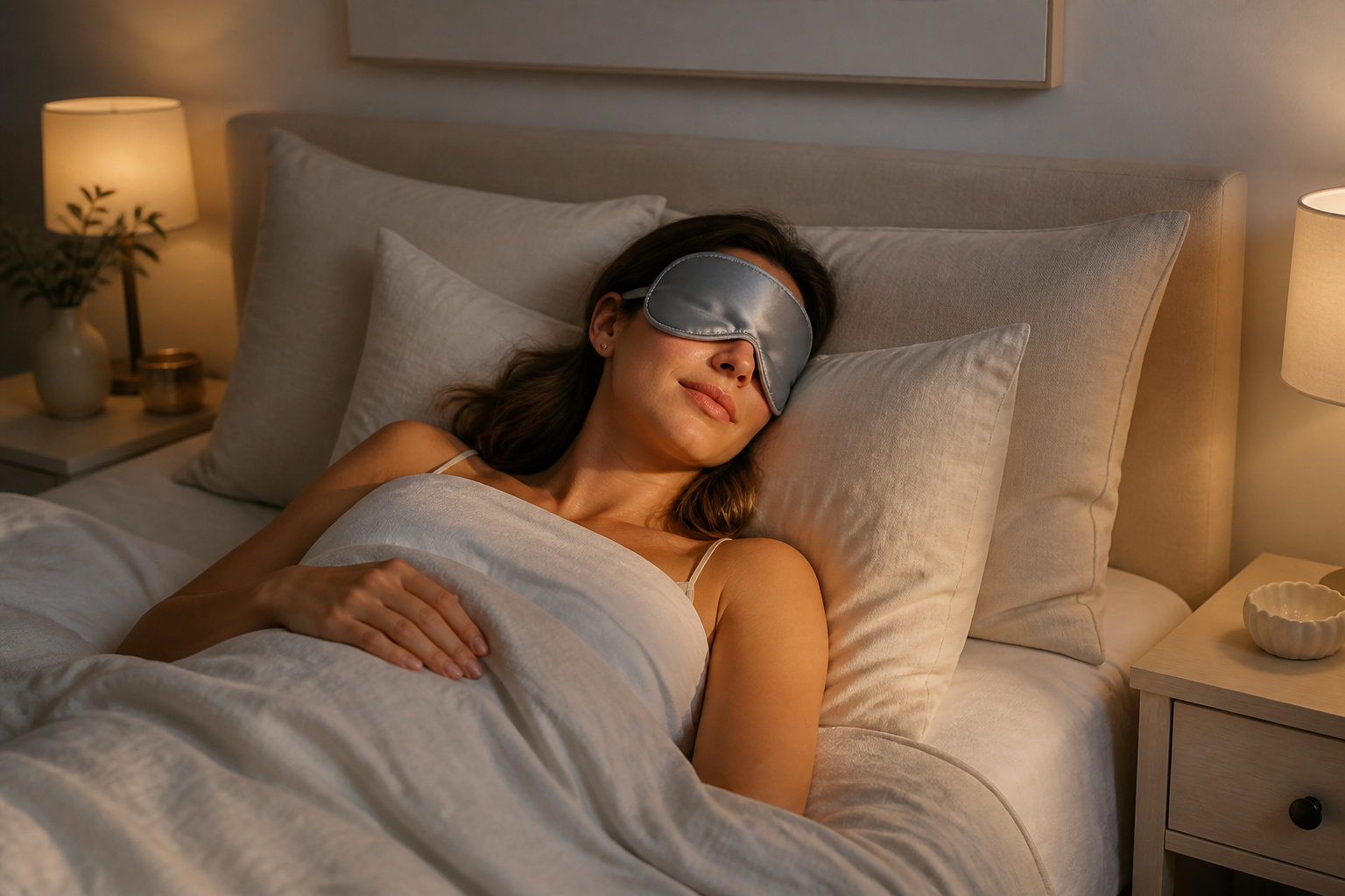 Femme dormant paisiblement avec masque de sommeil