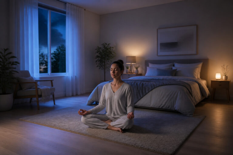 Meditation paisible dans une chambre la nuit