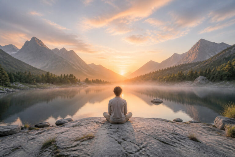 Serenite au lever du soleil sur un lac de montagne