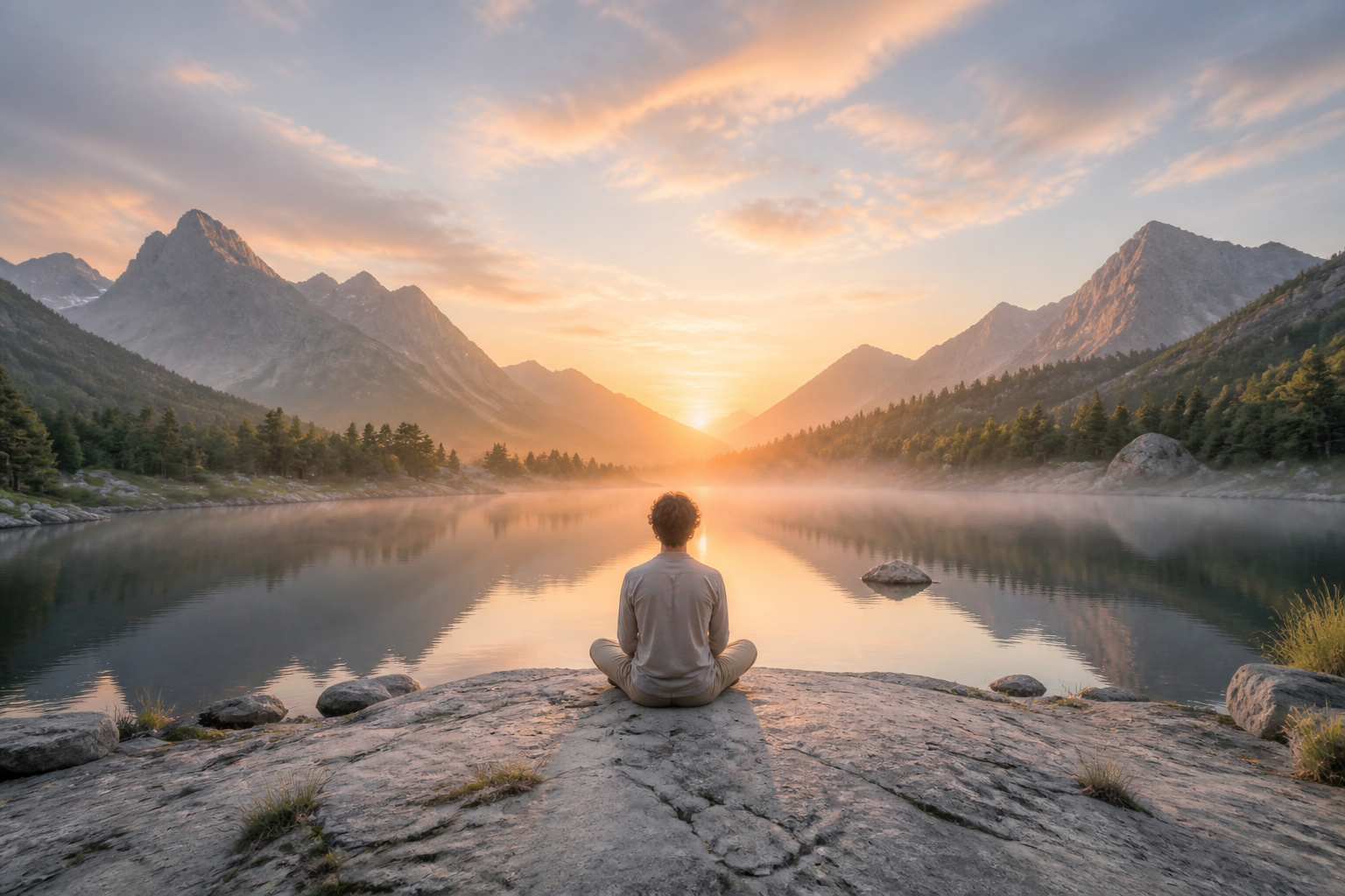 Serenite au lever du soleil sur un lac de montagne