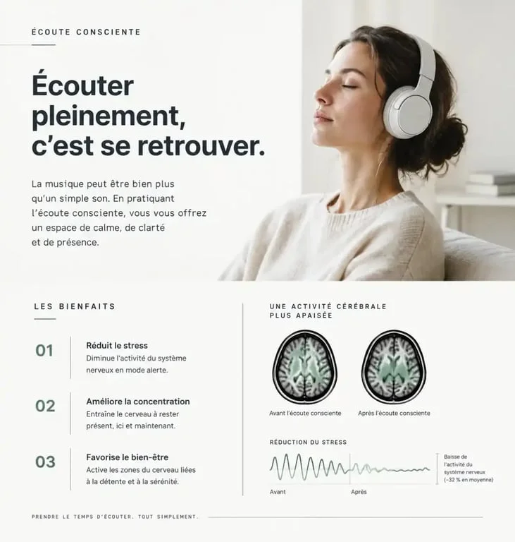 Personne pratiquant l'écoute de musique relaxante pour évacuer le stress quotidien