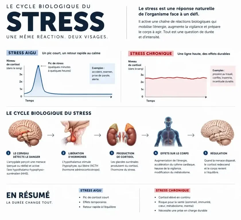 Schéma comparatif du stress aigu et du stress chronique pour la gestion stress